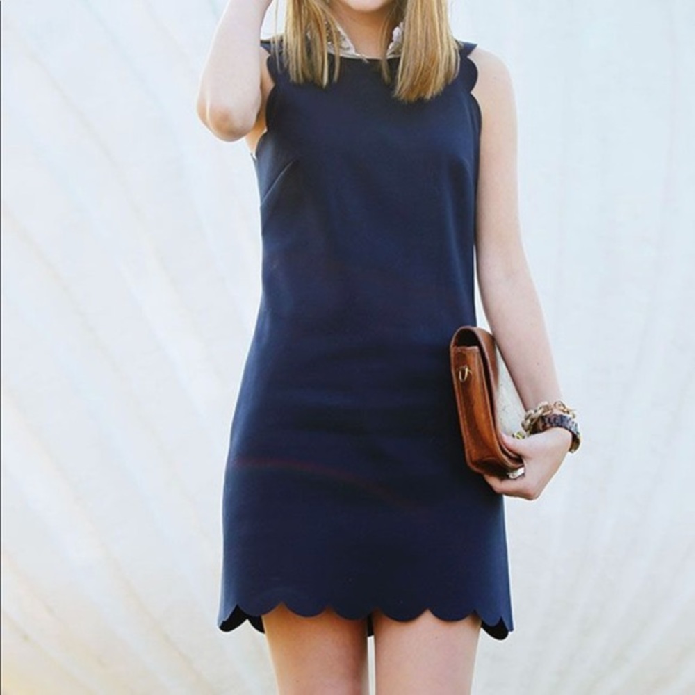 Navy scalloped shift dress